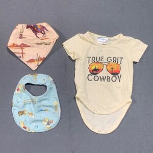 Shea Baby Cowboy‎ Bodysuit 12-18M & Stephen Joseph Western Bib + Cowboy Bib Lot